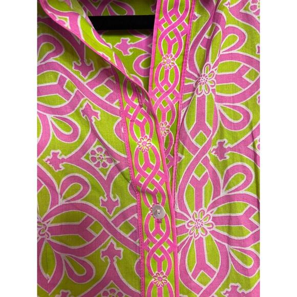 Gretchen Scott Designs Priss Brooks Ruffle Blouse Pink Green Sz XS - Picture 4 of 8